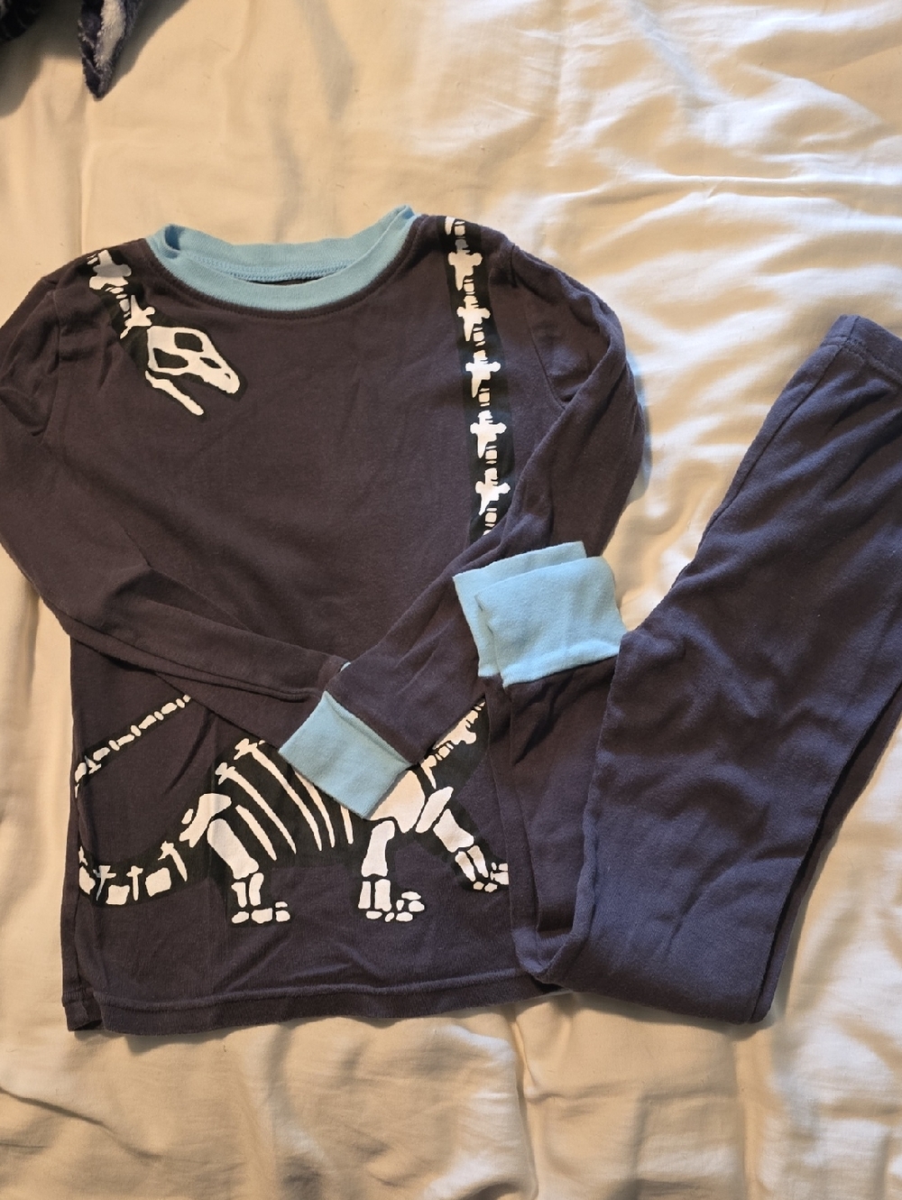 Kirkland Signature Navy and Light Blue Dinosaur Skeleton Pajama Set